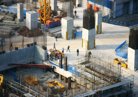 HO CHI MINH CITY, VIETNAM- AUG 21: Panaroma of construction work at Asia city, steel rod rise up...