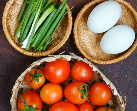 Vietnamese food, tomato saute egg, popular Vietnam food in Viet Nam meal, ingredient as egg, tomato, season with scallion, pepper, verry nutrition, cheap dish, for diet or vegeterian, anti cancerの写真素材