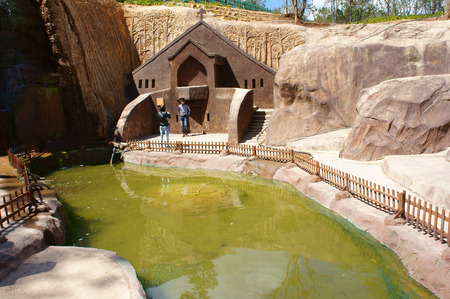 DA LAT, VIET NAM- FEB27: Amazing destination for Vietnam tourism, work of art know as sculpture  tunnel from clay, crowd of traveller traveling architecture work in forest, Dalat, Vietnam, Feb27, 2015のeditorial素材