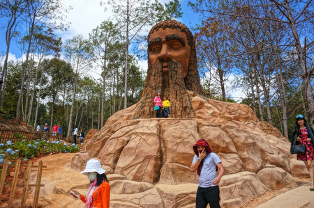 DA LAT, VIET NAM- FEB27: Amazing destination for Vietnam tourism, work of art know as sculpture  tunnel from clay, crowd of traveller traveling architecture work in forest, Dalat, Vietnam, Feb27, 2015のeditorial素材