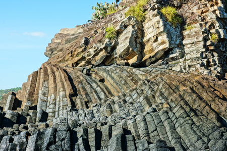 Ganh Da Dia, Phu Yen, Viet Nam, masterpiece of nature, wonderful, fantastic heritage, abstract place for Vietnam travel, rock make great terrain, boat on sea make beauty landscape of ganhdadiaの写真素材