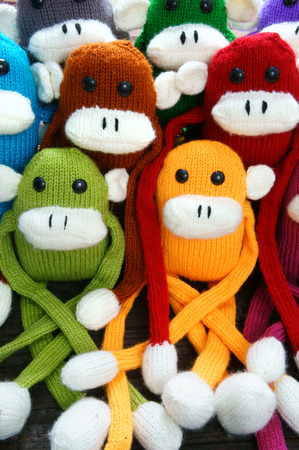 Amazing background of handmade product, group of homemade monkey with funny humorous in colorful,...