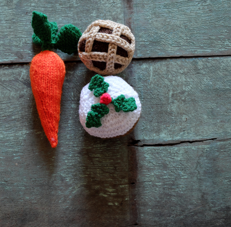 Group of food as carrot, mince pie, cupcake, meal to treat for santa claus and rudolph on christmas...