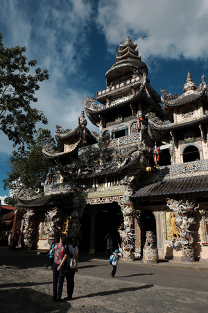 DA LAT, VIET NAM- SEPT 1:Famous place for travel at Dalat, Linh Phuoc pagoda, an amazing architect with mosaic art and unique sculpture, abstract temple for spiritual tourism, Vietnamのeditorial素材