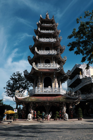 DA LAT, VIET NAM- SEPT 1:Famous place for travel at Dalat, Linh Phuoc pagoda, an amazing architect with mosaic art and unique sculpture, abstract temple for spiritual tourism, Vietnamのeditorial素材