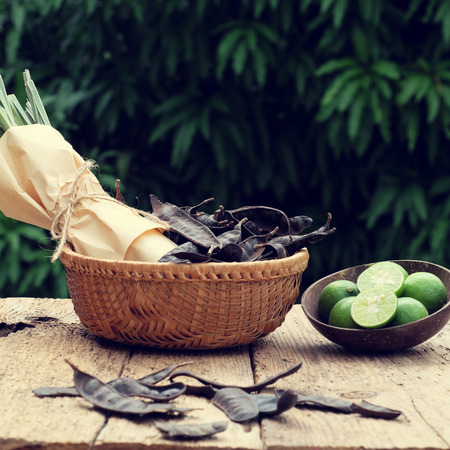Herbal ingredient for hair care at home from soap berry, lemon, citronella plant, all materials boil with water to make nature shampooの写真素材