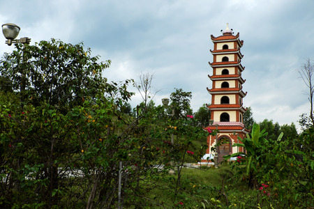 BINH DINH, VIET NAM- NOV 3, 2017: Historical place at Tay Son inherent in Nguyen Hue hero, temple on An mountain top for sacrifices heaven and earth, majestic landscape around monument, Vietnamのeditorial素材