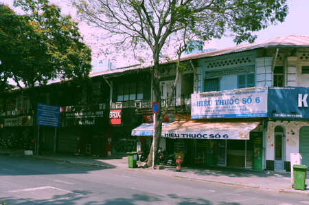 HO CHI MINH CITY, VIET NAM- APRIL 4, 2020: Deserted street, silent scene at central area, district 1 that effect by request limit move around in pandemic, commercial street shut down on dayのeditorial素材