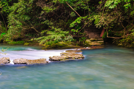 Guizhou Libo Xiaoqikong (Seven Small Arches) Scenic Area, 68-layer waterfallの写真素材