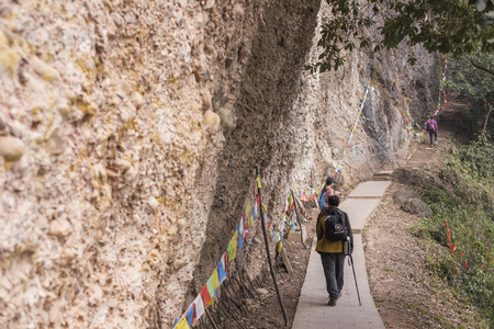 People walking on a mountain pathのeditorial素材