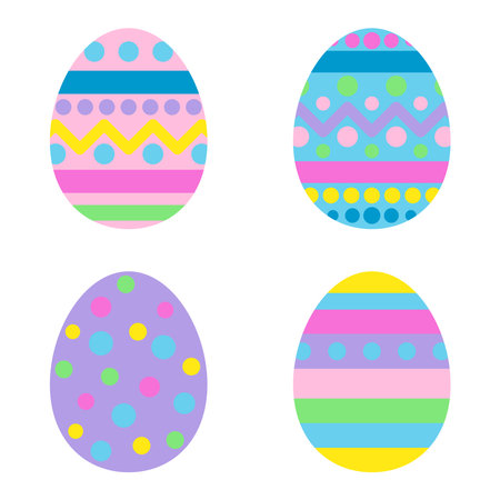 Set of Easter eggs in pastel colors isolated on white background. Vector illustration.のイラスト素材