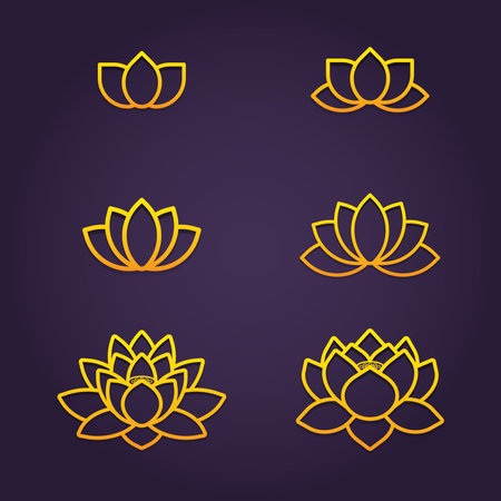 Lotus flower outline icons set. Vector illustration of lotus flower.のイラスト素材