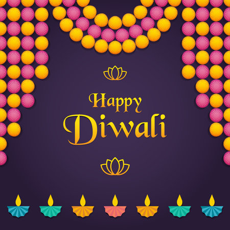 Happy Diwali greeting card. Diwali festival of lights backgroundのイラスト素材