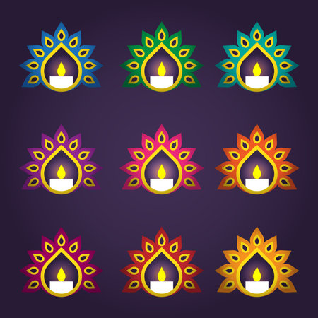 Set of colorful diwali diya Vector illustration.のイラスト素材