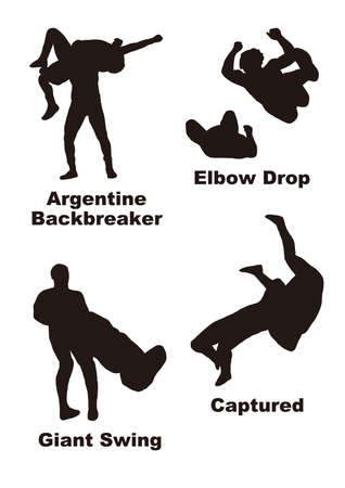 Illustration Data Pro Wrestling Technique Silhouette 1

It is a silhouette illustration four of professional wrestling technique.
Argentine Backbleeker, Elbow Drop, Giant Swing, Captude.の写真素材