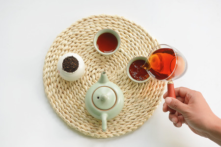 tea set top view on white backgroundの写真素材