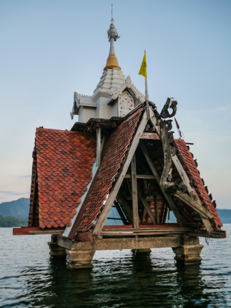 Flooded Bell Tower in Kanchanaburi, Thailandの写真素材