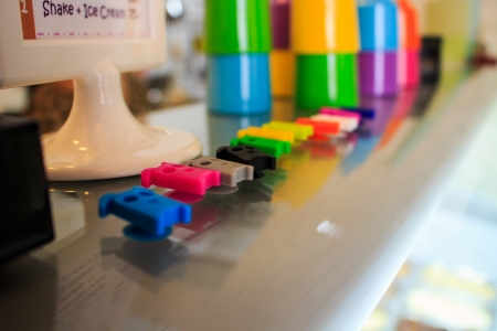 many colors of suction cap cartoons On the glass