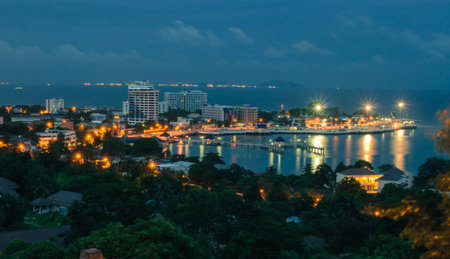 view point at Bang Saen harbor at night