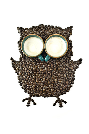 Coffee cups and Coffee beans Shaped like the Owlの写真素材