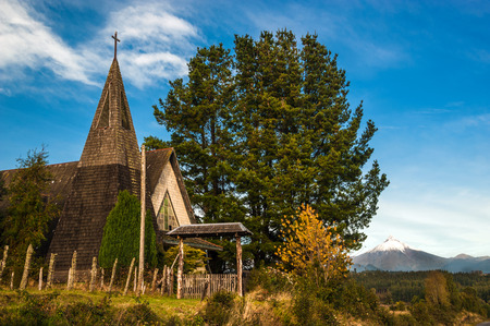 Autumn Colors in the Lake Region, Chileの写真素材