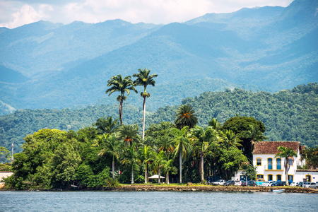 RIO DE JANEIRO, FEBRUARY, 15, 2016 - Tourist boat waiting for tourists in Paraty, state Rio de Janeiro, Brazilのeditorial素材