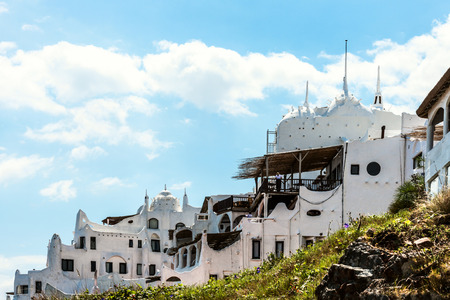 View of Casapueblo, a unique landmark building created by the famous artist Carlos Paez Vilaro, located near Punta del Este in Atlantic Coast of Uruguayの写真素材