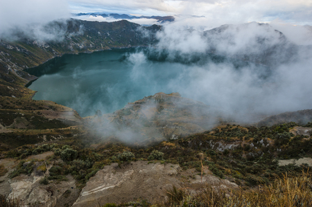 Quilotoa caldera and lake (lagoon), Andes. Ilinizas Nature Reserve, Ecuadorの写真素材