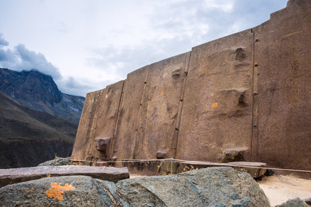 Famous Sun Temple pre-Columbian Inca site in Ollantaytambo, Cusco region, Peruの写真素材