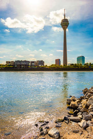 Dusseldorf skyline with the famous television tower and the Rhine on a beautiful summer day