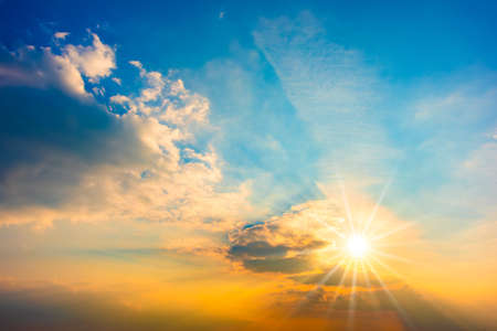 Summer sky with fairytale sunsetの写真素材