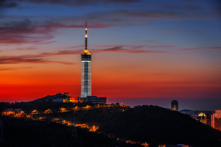 night view of Dalian TV Towerのeditorial素材