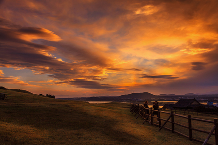 Seongsan Ilchulbong (Sunrise Peak) Sunset Landscapeのeditorial素材