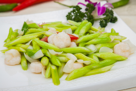 Fried shrimps with lettuce Lilyの写真素材