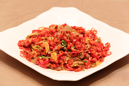 Fried beef in a white plateの写真素材