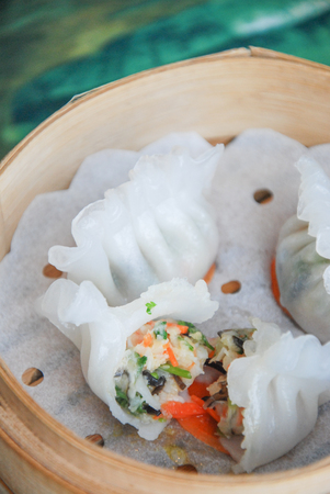 The crystal and coriander dumpling close up viewの写真素材