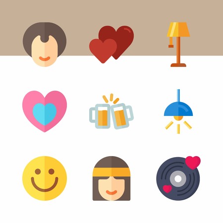 icon set about hippies with beer, hippie and emojiのイラスト素材