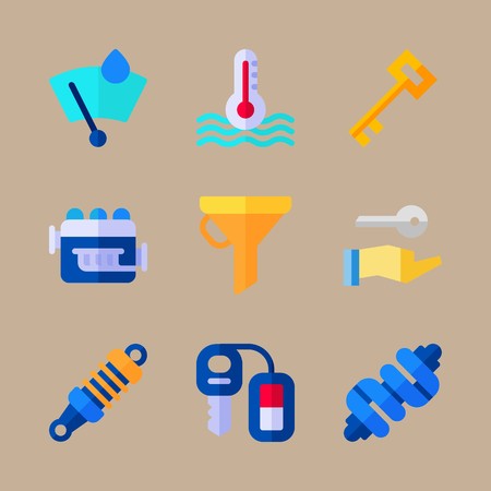 icon set about car engine with heat, drop of rain and windshieldのイラスト素材