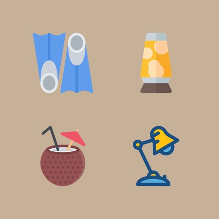 icon set about beach and camping with desk lamp, lamp and flippersのイラスト素材