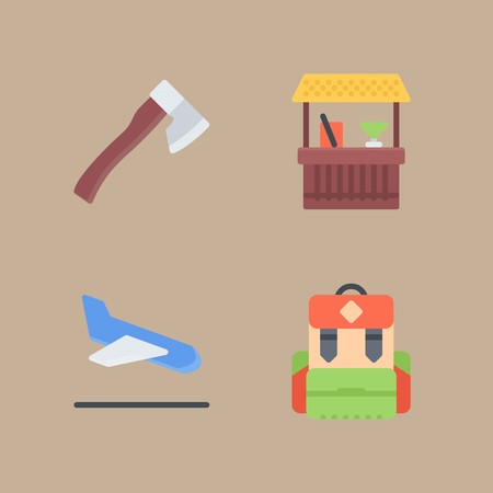icon set about beach and camping with cocktail , axe and packのイラスト素材