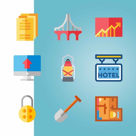 Icon set about Real Assets. with papers, line chart and hotelのイラスト素材