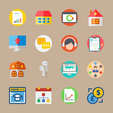 Icon set about Digital Marketing. with earphones, columns and medical historyのイラスト素材