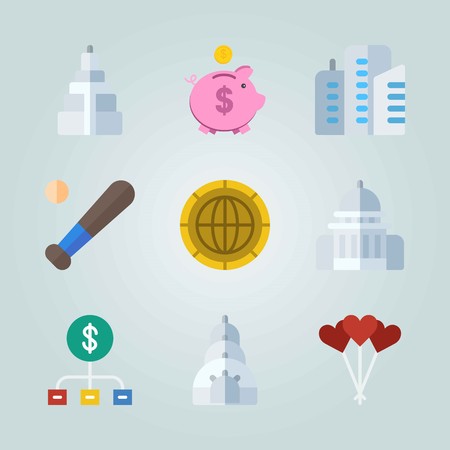 Icon set about United States. with ball, buildings and baseballのイラスト素材