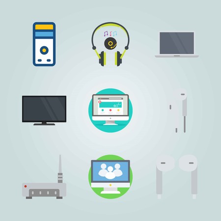 Icon set about Devices. with social website, laptop and computerのイラスト素材