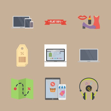 icon set about shopping with notebook, direction and discountのイラスト素材