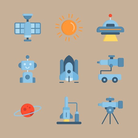 icon set about universe with alien, telescope car and spacecraftのイラスト素材