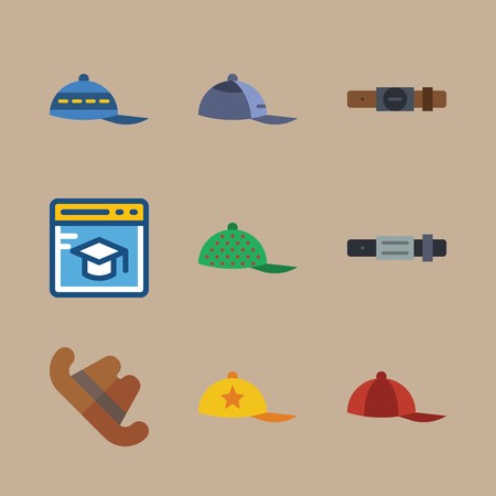 Icon set about man accessories with blue cap, belt and capのイラスト素材