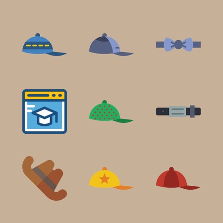 icon set about man accessories with cowboy hat, purple bow tie and red capのイラスト素材