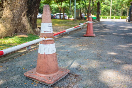 Traffic cones or Parking cones in the public park.