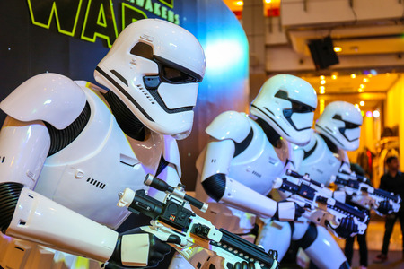 Bangkok, Thailand - 19 December 2015 : Stormtroopers in Starwars 7 : The force awakens at Central world, Bangkok, Thailand.のeditorial素材